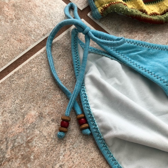 Blue Crochet Boho Pink Sands Bikini Swimsuit, L - Picture 8 of 10